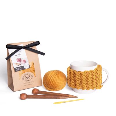 Cup Cosy Mini Knitting Kit - Mustard Yellow