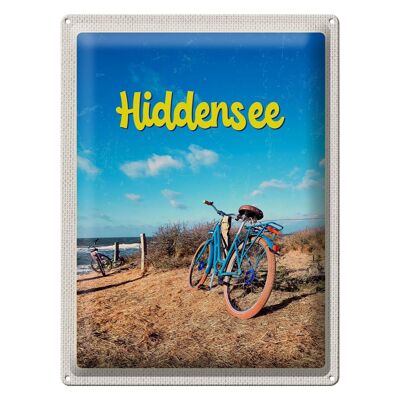 Targa in metallo da viaggio 30x40 cm Hiddensee Bicicletta Spiaggia Mare Vacanza