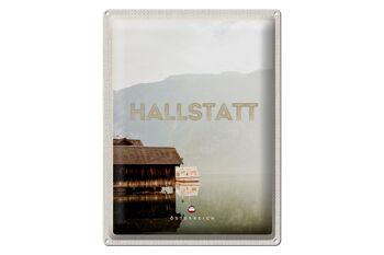 Panneau de voyage en étain, 30x40cm, Hallstatt, autriche, lac, montagnes, bateau 1