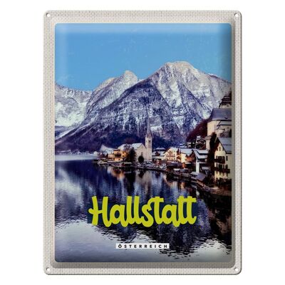Panneau en étain voyage 30x40cm Hallstatt Autriche montagnes heure d'hiver