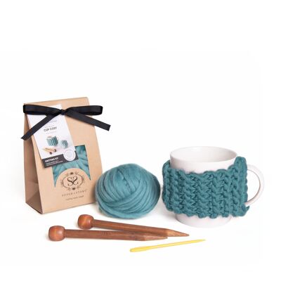 Cup Cosy Mini Knitting Kit - Stone Teal
