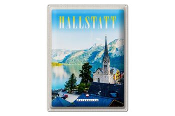Panneau de voyage en étain, 30x40cm, Hallstatt, autriche, montagnes, église 1