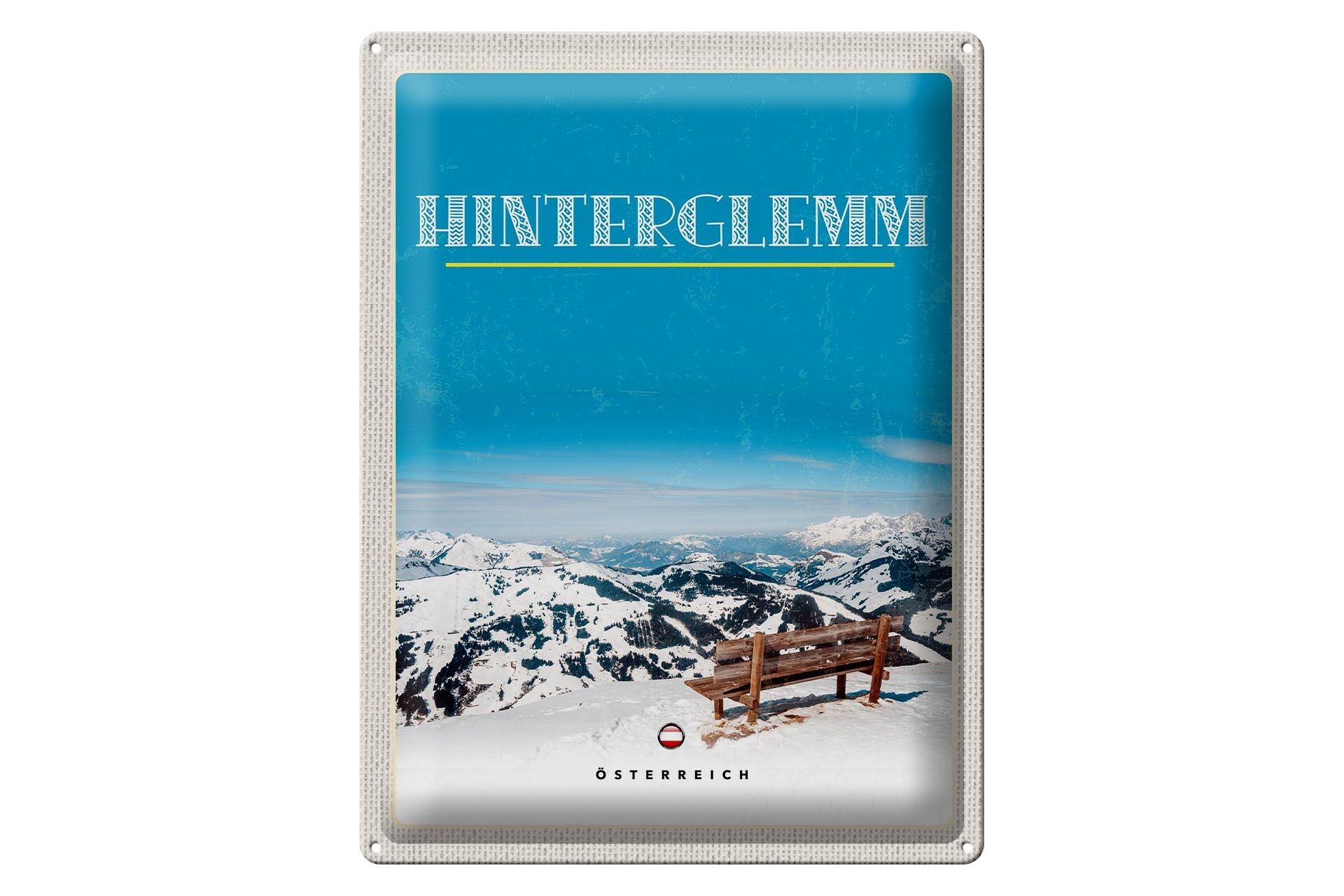 Panneau en étain voyage 30x40cm, montagnes d'autriche Hinterglemm