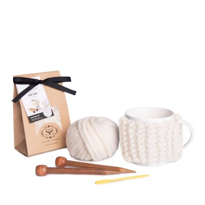 Cup Cosy Mini Knitting Kit - Ivory White