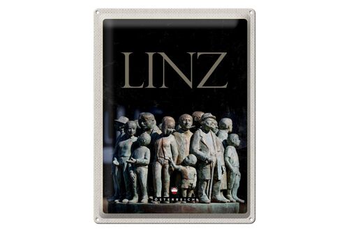 Blechschild Reise 30x40cm Linz Österreich Skulptur Menschen