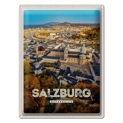 Cartel de chapa de viaje, 30x40cm, castillo de Salzburgo, Austria, casco antiguo