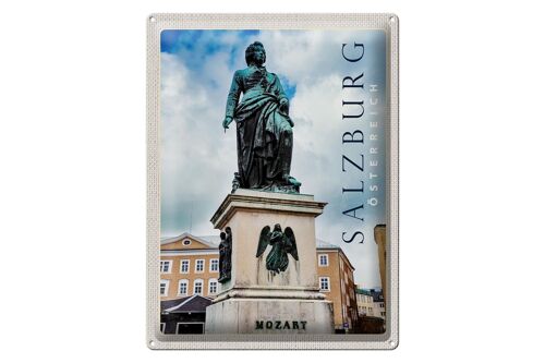 Blechschild Reise 30x40cm Salzburg Mozart Skulptur Altstadt