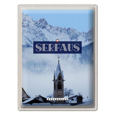 Targa in metallo da viaggio 30x40 cm Serfaus Snow Mountains Church Winter