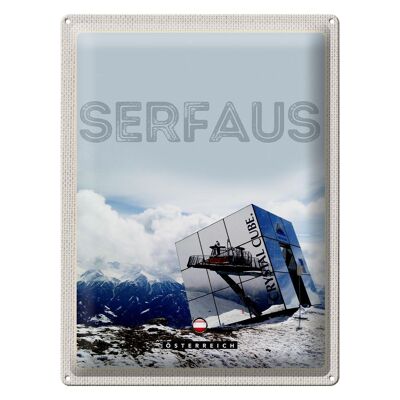 Plaque en tôle voyage 30x40cm Serfaus Autriche neige heure d'hiver