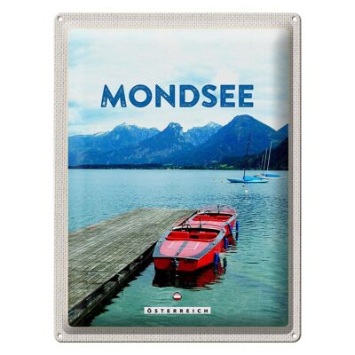 Cartel de chapa Travel 30x40cm Mondsee Austria Barcos Lago Montañas