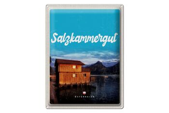 Plaque en tôle voyage 30x40cm Salzkammergut Autriche maison au bord du lac 1