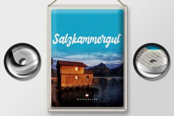 Plaque en tôle voyage 30x40cm Salzkammergut Autriche maison au bord du lac 2
