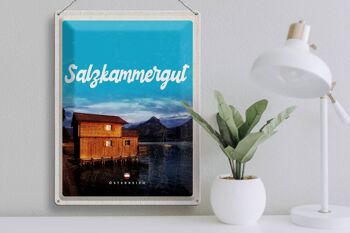 Plaque en tôle voyage 30x40cm Salzkammergut Autriche maison au bord du lac 3