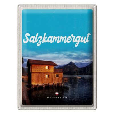 Plaque en tôle voyage 30x40cm Salzkammergut Autriche maison au bord du lac