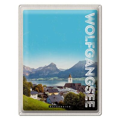 Cartel de chapa viaje 30x40cm Wolfgangsee vacaciones familiares lago bosques