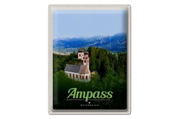 Panneau en étain voyage 30x40cm Ampass Autriche église dans la forêt nature 1