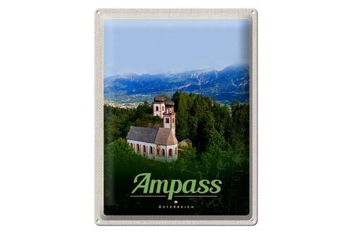 Blechschild Reise 30x40cm Ampass Österreich Kirche im Wald Natur