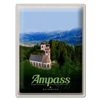 Blechschild Reise 30x40cm Ampass Österreich Kirche im Wald Natur