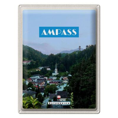 Cartel de chapa de viaje, 30x40cm, Ampass Austria, valle, casco antiguo, naturaleza