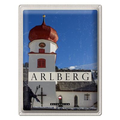 Blechschild Reise 30x40cm Arlberg Österreich Kirche Skulptur