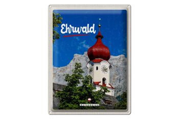 Plaque en tôle voyage 30x40cm Ehrwald Autriche église toit rouge 1