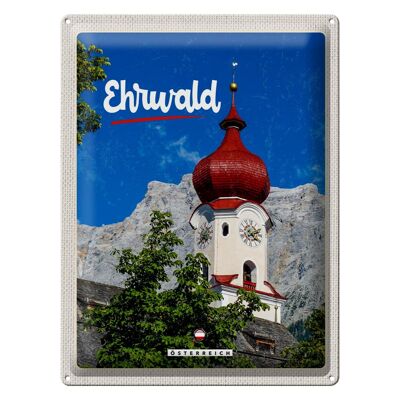 Cartel de chapa viaje 30x40cm Ehrwald Austria iglesia techo rojo