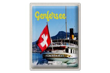 Panneau en étain voyage 30x40cm, lac Léman, Suisse, Lasuisse Ship Tour 1