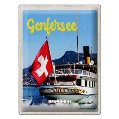 Targa in metallo da viaggio 30x40 cm Lago di Ginevra Svizzera Tour in nave Lasuisse