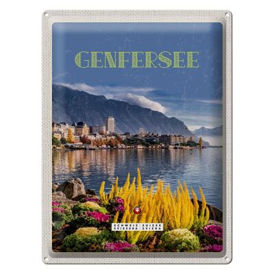 Blechschild Reise 30x40cm Genfersee Urlaub Naturliebe Riesenrad