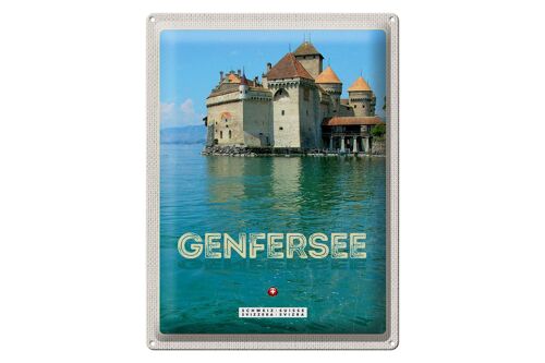 Blechschild Reise 30x40cm Genfersee Sommer Urlaub schwimmen