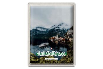 Signe en étain voyage 30x40cm, lac Hallstatt, montagnes, bateau, montagne 1