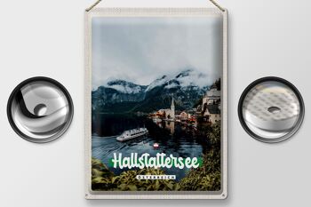Signe en étain voyage 30x40cm, lac Hallstatt, montagnes, bateau, montagne 2