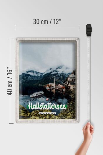 Signe en étain voyage 30x40cm, lac Hallstatt, montagnes, bateau, montagne 4