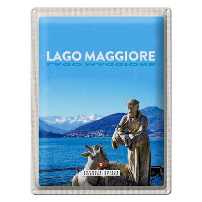 Targa in metallo da viaggio 30x40 cm Lago Maggiore Svizzera Scultura Capra