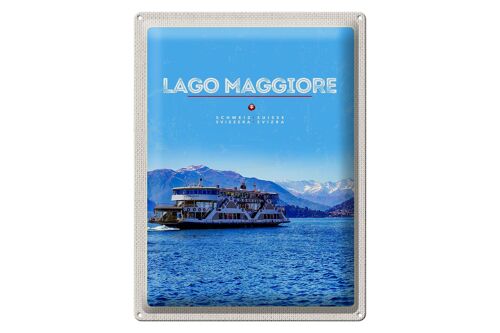 Blechschild Reise 30x40cm Lago Maggiore Schiff See Berge Natur
