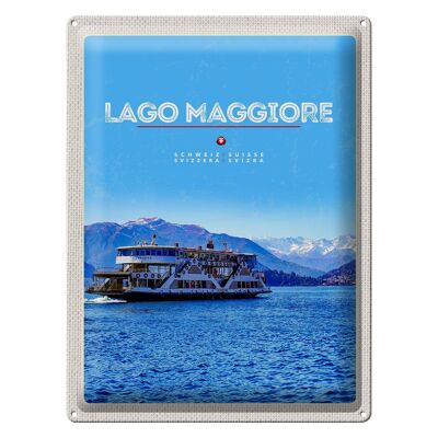 Blechschild Reise 30x40cm Lago Maggiore Schiff See Berge Natur