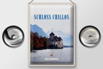 Plaque en tôle voyage 30x40cm Vue du Château de Chillon Lac Léman 2