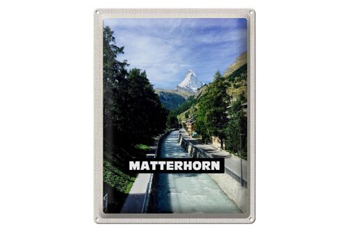 Blechschild Reise 30x40cm Matterhorn Schweiz Fluss Berg Stadt