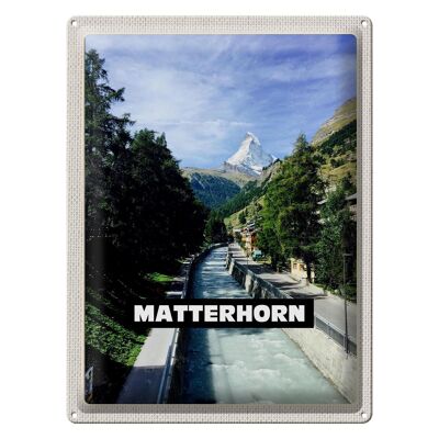 Blechschild Reise 30x40cm Matterhorn Schweiz Fluss Berg Stadt