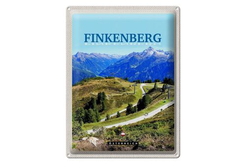 Blechschild Reise 30x40cm Finkenberg Aussicht auf Wälder Gebirge