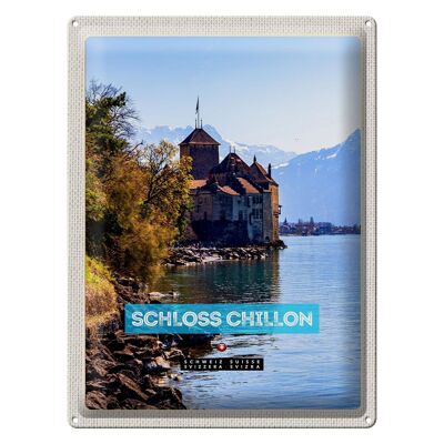 Targa in metallo da viaggio 30x40 cm Lago di Ginevra Svizzera Castello di Chillon
