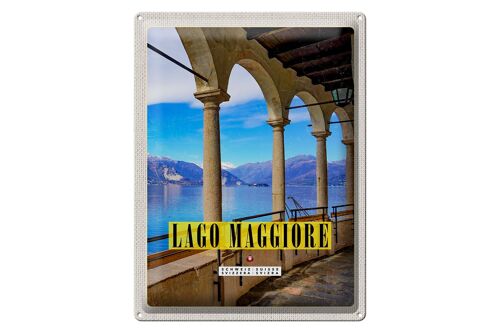 Blechschild Reise 30x40cm Lago Maggiore Aussicht auf See Urlaub