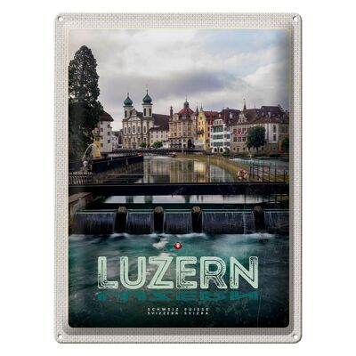 Targa in metallo da viaggio 30x40 cm Lucerne Svizzera River Old Town Vacation