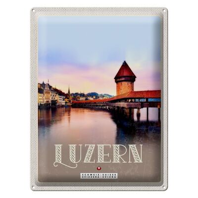 Blechschild Reise 30x40cm Luzern Schweiz Champal Bridge Natur