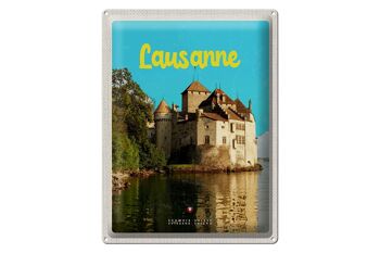 Panneau en étain voyage 30x40cm, château de Lausanne, lac suisse, Destination de voyage 1