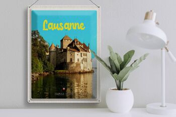 Panneau en étain voyage 30x40cm, château de Lausanne, lac suisse, Destination de voyage 3