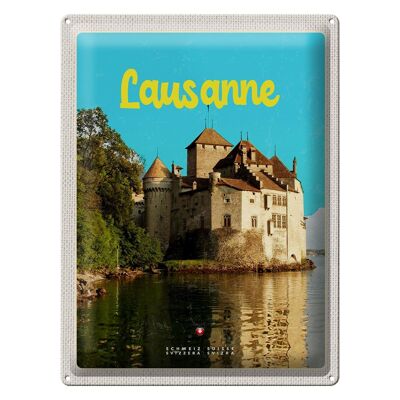 Blechschild Reise 30x40cm Lausanne Schloss See Schweiz Reiseziel