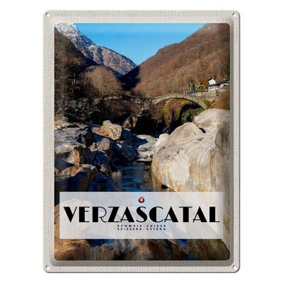 Blechschild Reise 30x40cm Verzascatal Flusslauf Felsen Natur