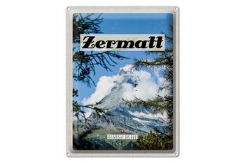 Plaque en tôle voyage 30x40cm Zermatt Suisse Sapin de Noël heure d'hiver 1