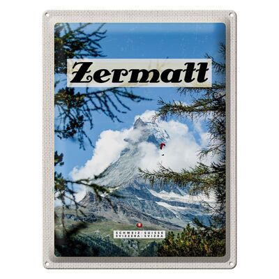 Plaque en tôle voyage 30x40cm Zermatt Suisse Sapin de Noël heure d'hiver